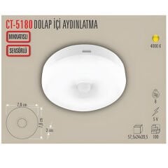 Cata Ct-5180 Sensörlü Mıknatıslı Kabin Led Armatür 4000K