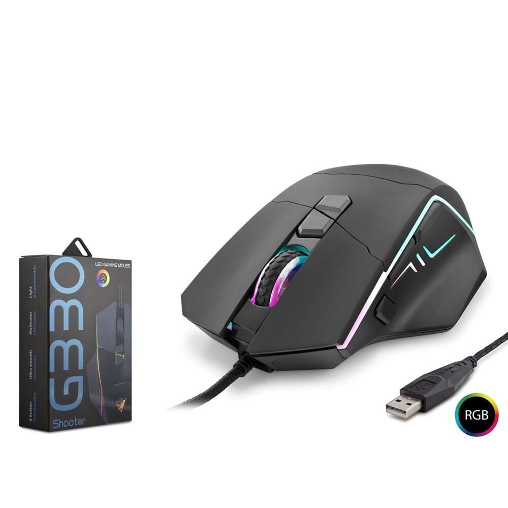 Hadron Shooter G330 Kablolu Oyuncu Mouse Rgb 6400Dpi 150Cm Siyah