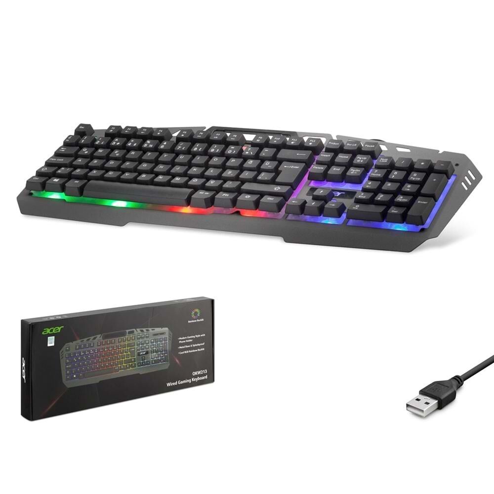 Acer Okw213G Kablolu Klavye Q Rgb Rainbow Gri