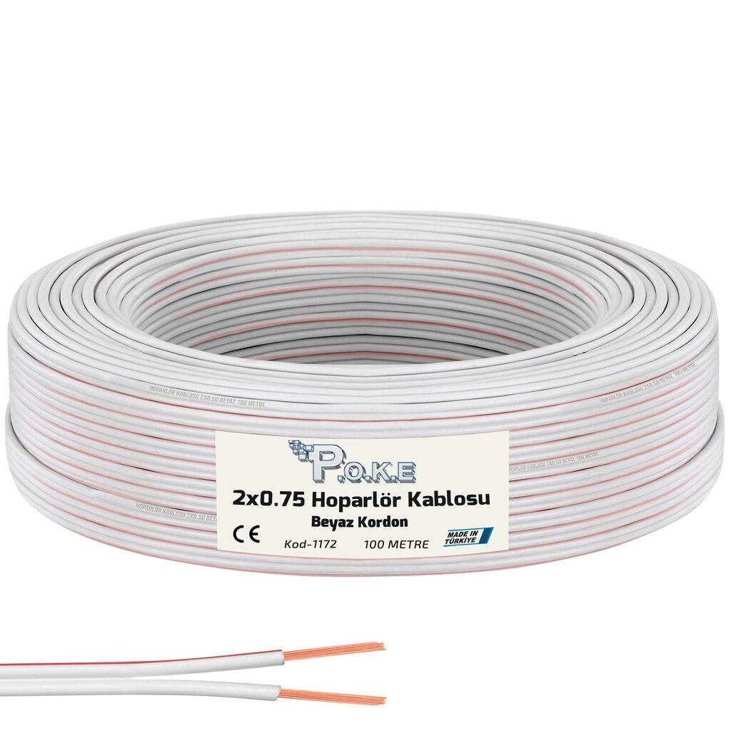2x0.75 Hoparlör Kablosu Beyaz Kordon 100mt Poke Pk-1166
