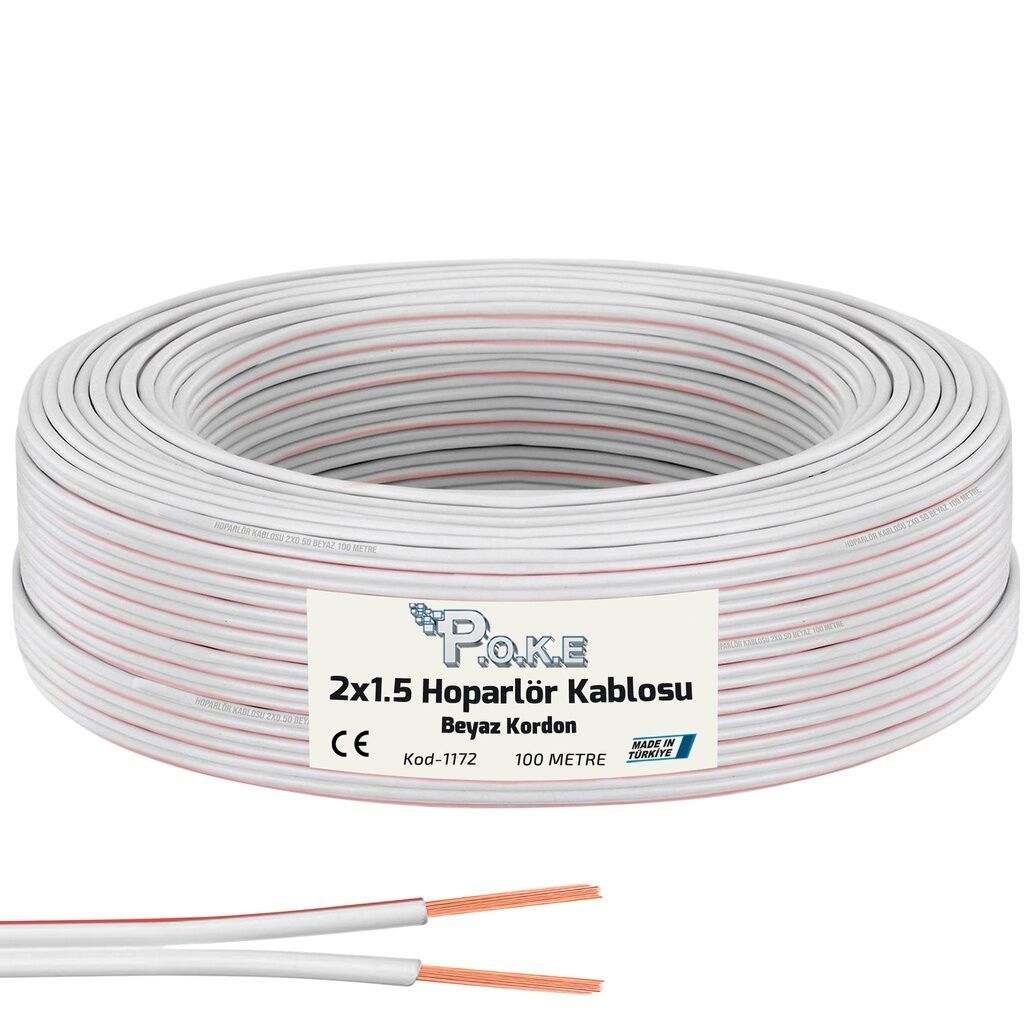 2x1.5 Hoparlör Kablosu Beyaz Kordon 100mt Poke Pk-1172