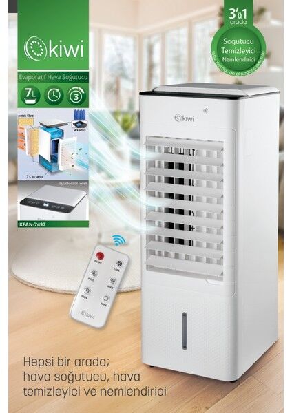 Kiwi KFAN-7497 3'ü 1 Arada Hava Temizleyici, Nemlendirici ve Dijital Göstergeli Portatif Soğutucu