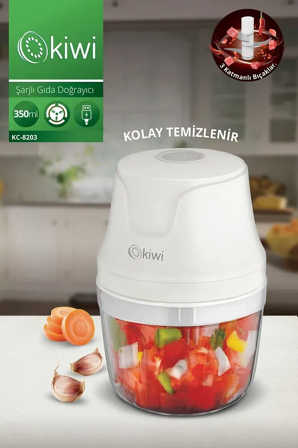 Kiwi Kc8203 3 Bıçaklı Şarjlı Gıda Doğrayıcı Blender