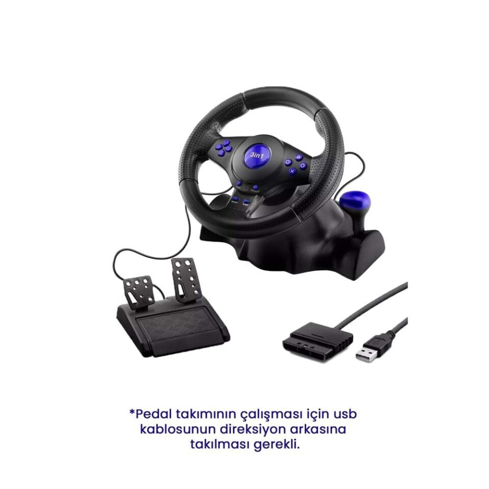 Hadron Vw9803 Oyuncu Direksiyon Seti 180° 3In1 Ps3/Ps2/Pc Siyah