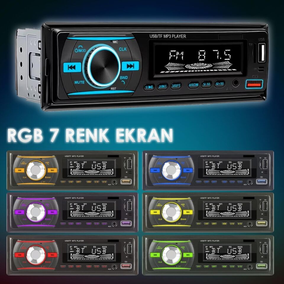 Oto Teyp 4x60w Bt Usb Fm 7 Renk 7388IC Audiomax SX-3550