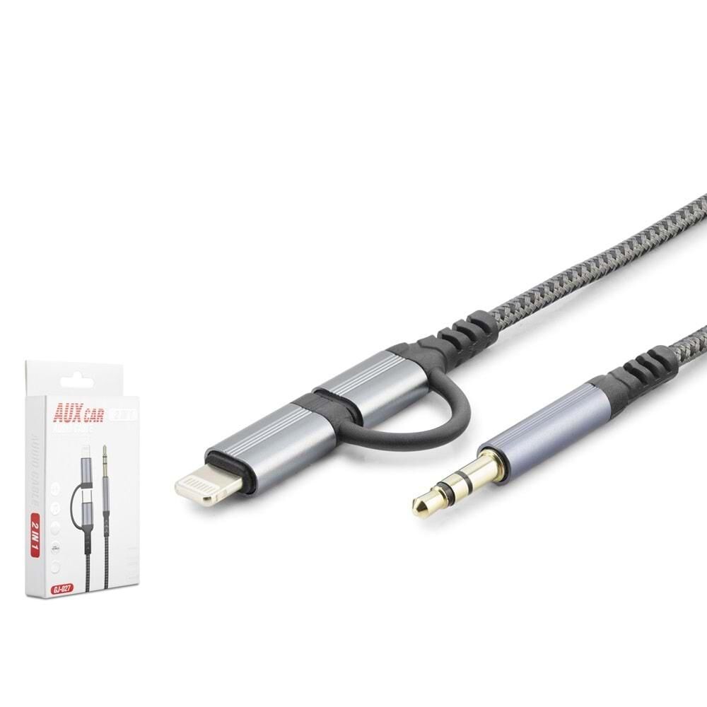 Hadron Gj-027 3.5Mm To Type-C + Lightning Kablo Aux Car Siyah