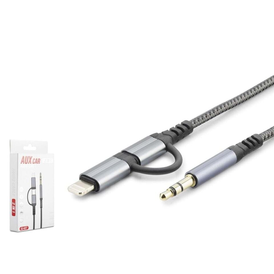 Hadron Gj-027 3.5Mm To Type-C + Lightning Kablo Aux Car Siyah