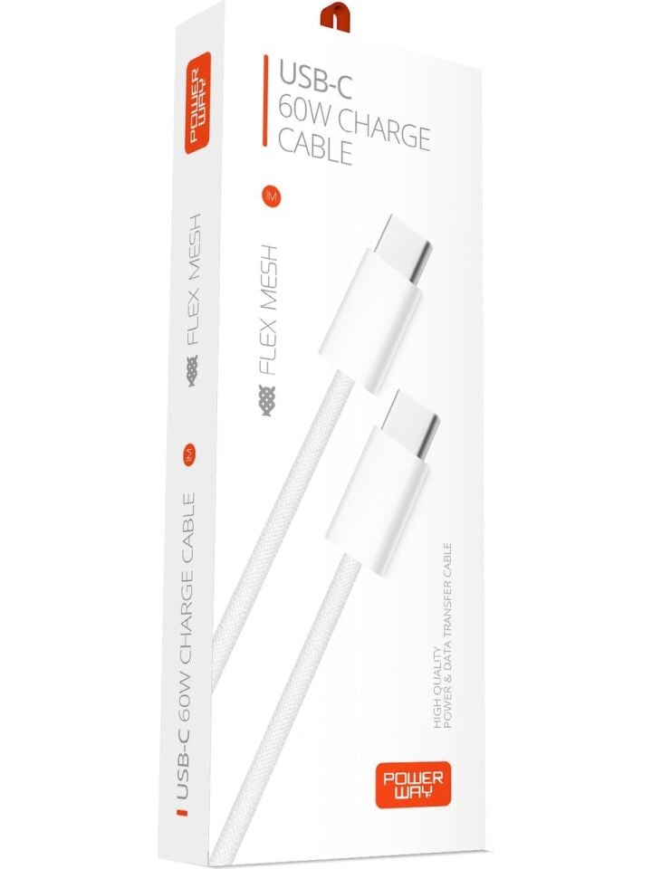 Powerway PD60 TYPE-C TO TYPE-C 60W 1 Metre Hızlı Şarj ve Data Kablosu